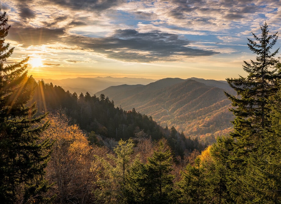 The Great Smoky Mountains at sunrise.