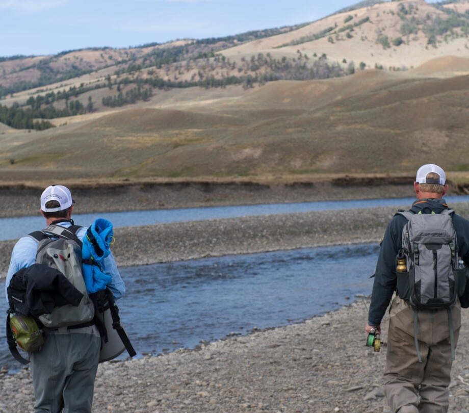 Two men fishing on the Yellowstone River.